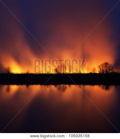 Burning A Field Near The Dnieper River