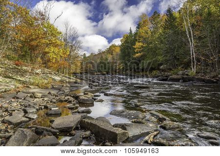 River Flowing Through A Forest In Autumn - Ontario, Canada