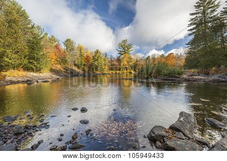 River Flowing Through A Forest In Autumn - Ontario, Canada