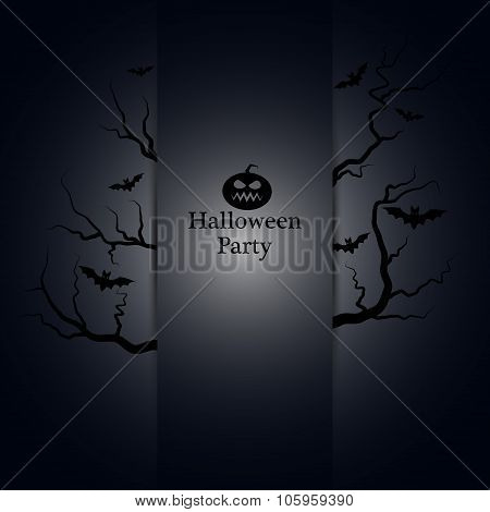 Halloween Party Design Template, With Pumpkin, Tree, Bats And Place For Text
