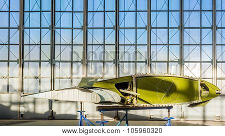 Wing of aircraft in repair