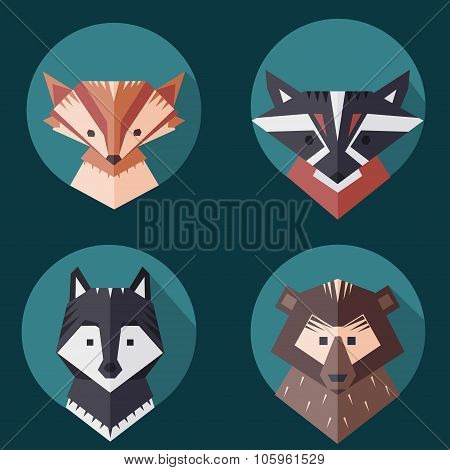 flat animals icons set