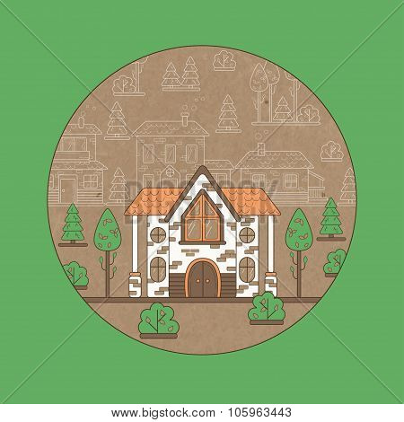 Postcard with a house and trees
