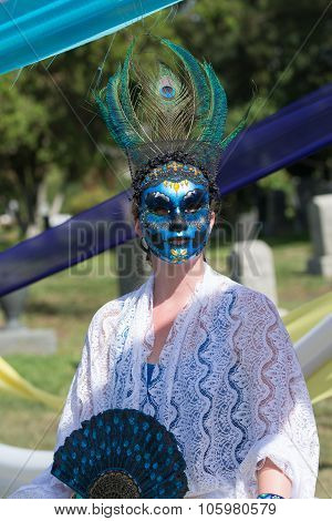 Woman With Colorful Ornament On The Head And Sugar Skull