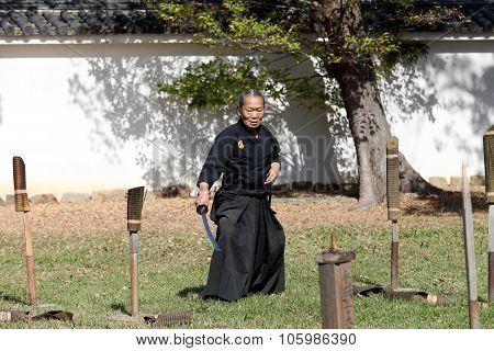 Japanese samurai with katana sword
