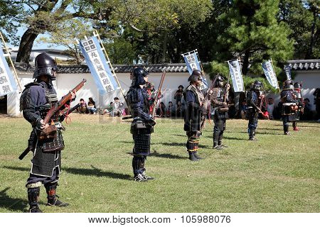 Japanese samurai with old rifle