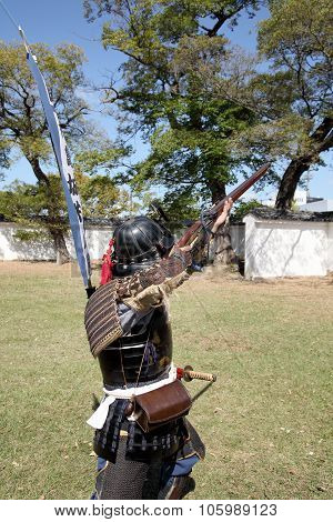 Japanese samurai with old rifle