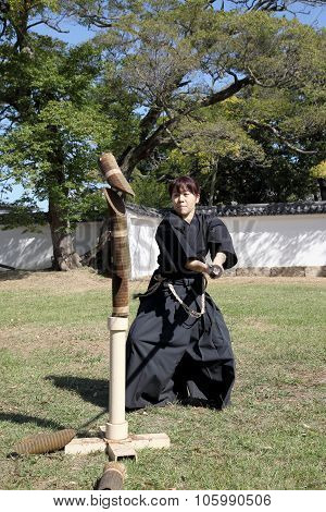 Japanese martial art with katana sword