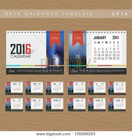 Desk Calendar 2016 Vector Design Template.