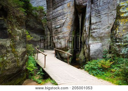 Unique rocks mountain Adrspasske skaly in national park Adrspach in Czech republic