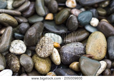 Background Of Wet Sea Pebbles By The Sea