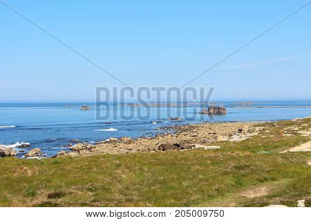 Coast at low tide in Landunvez during a sunny summer day