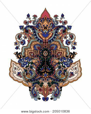 Luxurious vector paisley composition. Stylized image of lotus flower. Traditional motive of Russia, India, Persia isolated on white background. Element for your design.