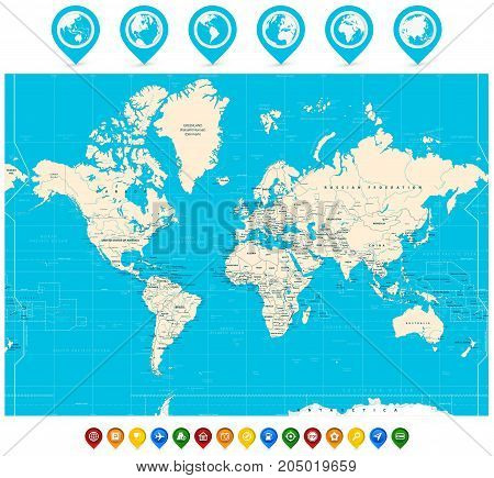 World Map Vector Illustration And Map Pointers