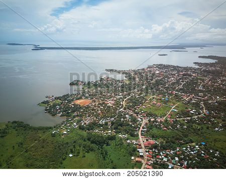 City in coastline of Nicaragua aerial drone view