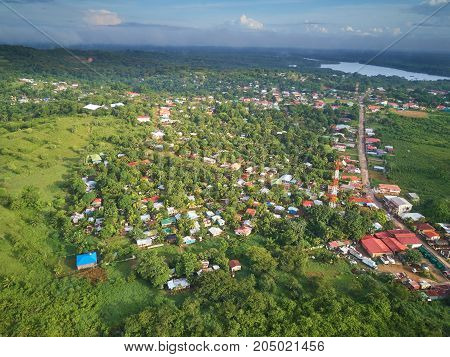 Houses in Bluefields town Nicaragua aerial drone view