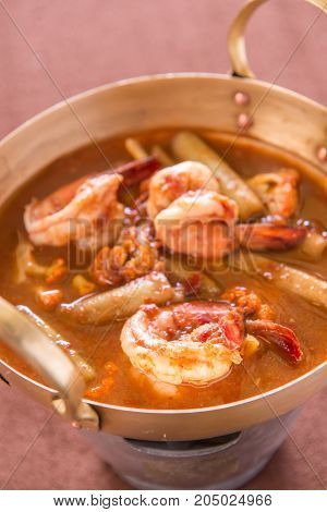 orange curry of lotus stem and shrimp