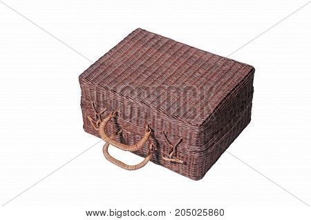 Retro rattan bag on isolated white background