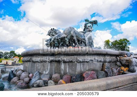 COPENHAGEN, DENMARK - JULY 20: The Gefion Fountain, a large fountain on the harbour front and one of the most popular tourist destination in Copenhagen, Denmark