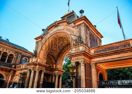 COPENHAGEN, DENMARK - JULY 20: Tivoli gardens, a famous amusement park and pleasure garden in Copenhagen, Denmark