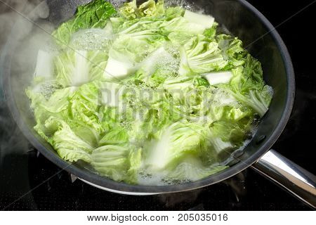 Chopped Chinese Cabbage On Pan