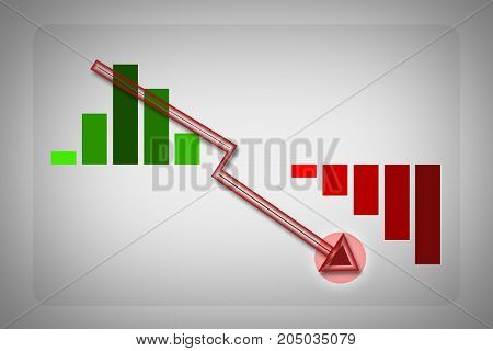 Lowering graph illustration with a red arrow lower Infographic elements with grey vignette backdrop can be used for workflow layout for modern business.