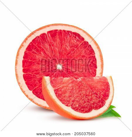 Grapefruit with leaf isolated on white background. With clipping path. Full depth of field