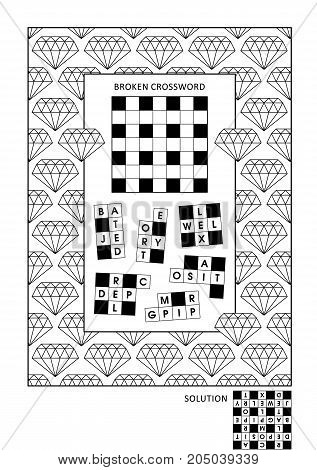 Puzzle and coloring activity page for grown-ups with word game (English) and wide decorative frame to color. Family friendly. Answer included.