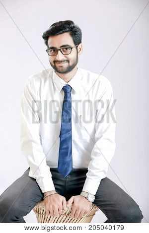 happy indian  young employee in formal wear