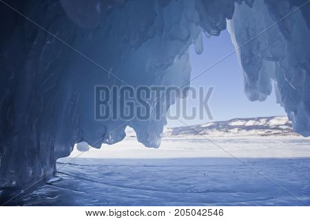 Oltrek Island Ice Cave, Lake Baikal. Winter