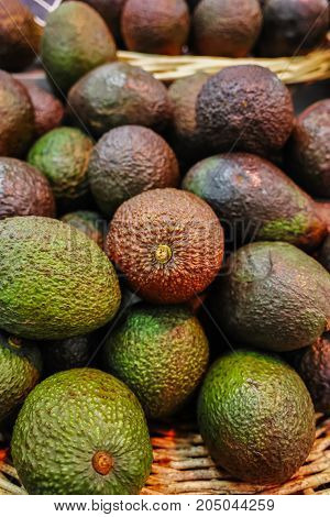 Many Green And Brown Adocados Close Up