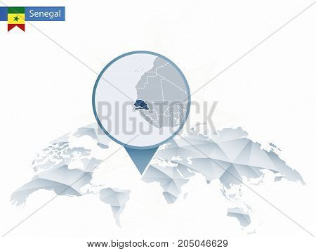 Abstract Rounded World Map With Pinned Detailed Senegal Map.