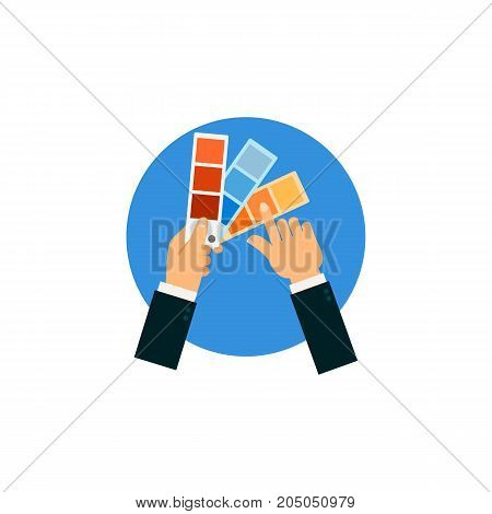 Icon of colour selection. Color swatch, choosing, hands. Performing apartments concept. Can be used for topics like design, interior, color combination