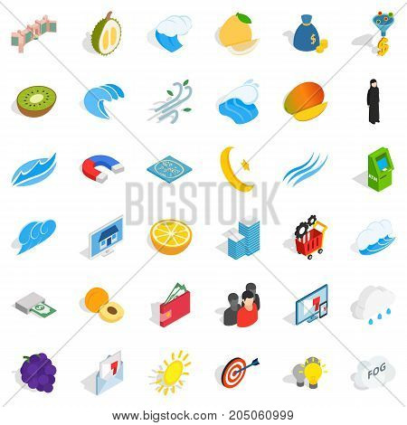 Money icons set. Isometric style of 36 money vector icons for web isolated on white background