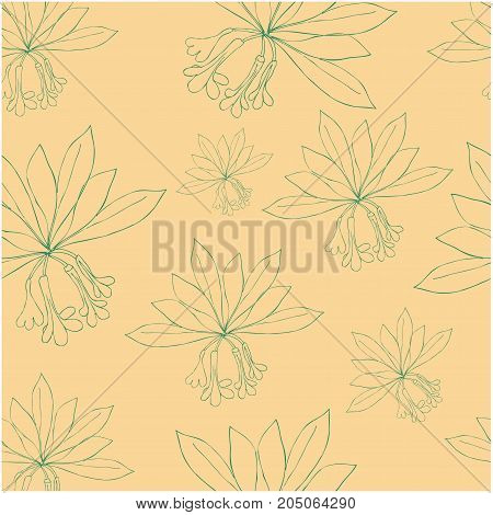 Seamless Pattern With Rododendron Flowers And Leaves. Vector
