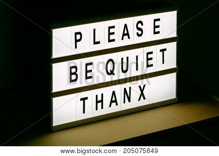 Please be quiet thanx vintage illuminated message sign in radio or tv studio with live audience