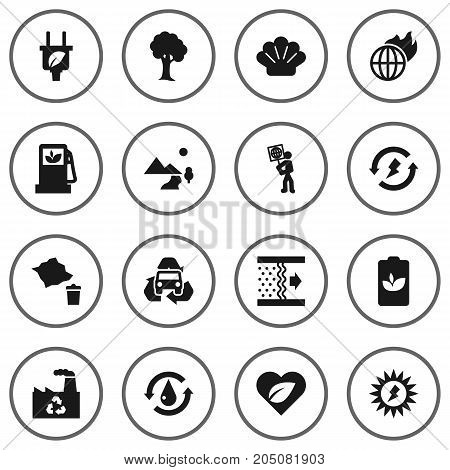 Collection Of Purification, Autorefuelling, Recycling And Other Elements.  Set Of 16 Atmosphere Icons Set.