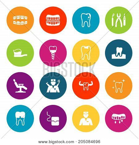 Collection Of Gingivitis, Halitosis, Decay And Other Elements.  Set Of 16 Dental Icons Set.