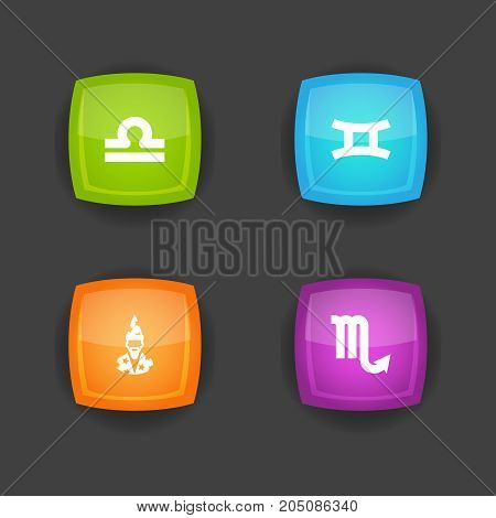 Collection Of Augur, Scales, Zodiac Sign And Other Elements.  Set Of 4 Galaxy Icons Set.