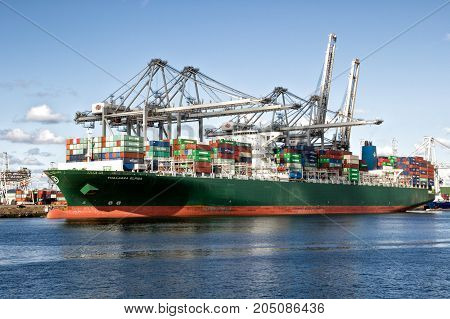 Container Ship Moored Port Rotterdam
