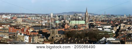 Panoramic skyline view of the city of Dublin Ireland