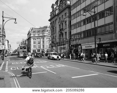 People In Oxford Street In London Black And White