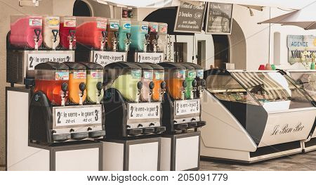 Front Of A Snow Cone And Ice Cream Seller During The Summer