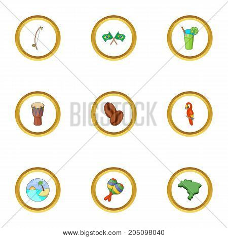 Brazilia icons set. Cartoon style set of 9 Brazilia vector icons for web design