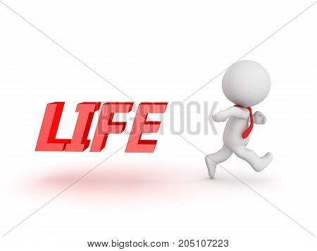 3D Character running away from his life. Image depicting the concept of running away from responsibilities.