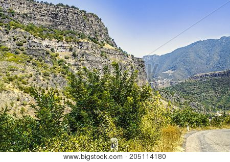 Mountain road leading into the industrial city of Alaverdi is located in the Lori region in Armenia