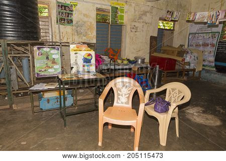 PONDICHERY PUDUCHERY INDIA - SEPTEMBER 04 2017. Child nursery in government school with a few toys. Very poor