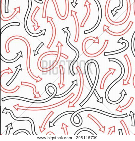 Seamless pattern with different curved arrows. Vector illustration on white background.