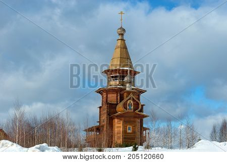 Temple of St. Sergius of Radonezh at the waterfall gremyachiy key. Svyatogorye. Moscow region village Vzglyadnevo