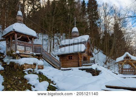 Holy spring Gremyachiy Klyuch. Baths. Svyatogorye. Moscow region Sergiev Posad district village Vzglyadnevo
